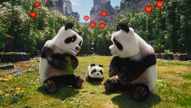 In Minecraft, two pandas fell in love and had a baby panda